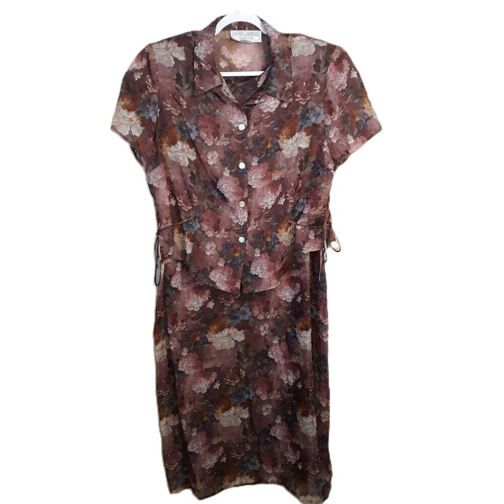 Jessica Howard Floral Crinkle Jacket Dress 18P Whimsigoth Fairy Dark Romantic